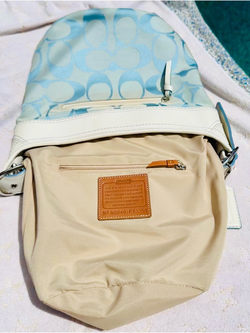 Coach 2008 Convertible Bucket Bag #F13358 blue white Sig C Canvas Leather - EUC - Picture 13 of 16
